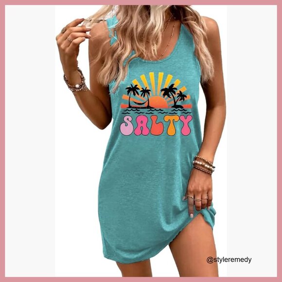 Dresses & Skirts - Cotton Blend Sleeveless Graphic Tank Dress Casual Summer Beach